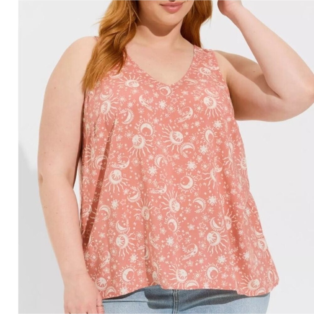 22/24 Torrid (3) Atlas Celestial Coral Sun and Moon V-Neck Sleeveless Top